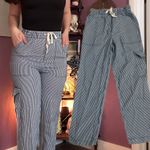 FRNCH Paris S Blue White Striped 100% Cotton Cargo High Waisted Pants Photo 1