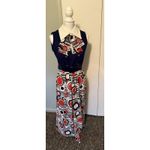 Vtg Mod Geometric Print Maxi Dress Red White & Blue 60s 70s Retro Hostess Op Art Photo 13
