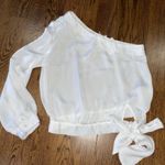 Glam White One shoulder-long sleeve Satin Top🤍 Photo 0
