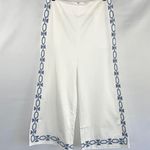Foxiedox New Embroidered Cropped Pants Spellgirl Culottes White Blue Size Medium Photo 5