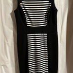 Calvin Klein  Black‎ White Striped Midi Sleeveless Dress Size 8 Classy Career Photo 0