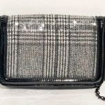 Badgley Mischka  Black Plaid Bag Sequin Vegan Leather Purse Crossbody Chain Link Photo 3