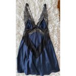 Victoria's Secret Navy Blue Satin Lace Trim Cami Slip Dress Medium Photo 3