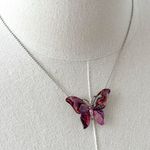 Silver Tone Chain Purple Faux Mother Of Pearl Deco Butterfly Pendant Necklace Photo 1
