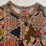 Johnny Was  Indi Flower Henley Tee Navy Brown Red Floral 95% Bamboo Boho Fall XS‎ Photo 2