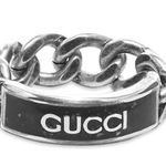 Gucci Enamel Tag Chain Ring Black AG925 Photo 0