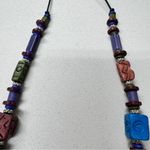 Colorful Multi Color Wood Bead Leather Extra Long Necklace Womens African Style Pink Photo 4