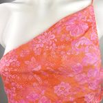 ZARA  Orange Pink Floral One Shoulder Linen Blend Spaghetti Ruched Crop Top Sz M Photo 4