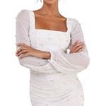 Lulus NWT Lulu’s Admirably Divine White Mesh Pearl Long Sleeve Mini Dress Size Small Photo 0