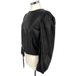 ZARA  Womens Black Faux Leather Long Puff Sleeve Drawstring Top  Size Large Photo 4
