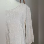 Flax  Beige Linen Button Back Pockets Crossover Tunic, Size Large Photo 3