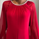 RM Richards NY Long Ity Dress W/ Rhinestone Neck Caplet sheer sleeves Red Size 8 Photo 5