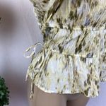 Sam Edelman Ivory & Green Print Cropped 3/4 Sleeve Peasant Bohemian Blouse Top L Photo 3