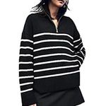 ZARA NWT Black Striped Sweater Quarter Zip Blogger Favorite Small Photo 0