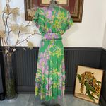 Current Air Sereia Botanical Motif Midi Dress Green Purple Floral - Sz S ๐งก๐ Photo 8