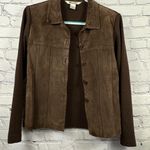 Peter Nygard Nygard Collection Genuine Suede Leather Jacket Silk Knit Sleeve & Back Brown M Photo 1