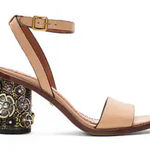 Coach  Tea Rose Embellished Block Heel Ankle Strap Sandals Nude Leather 9.5 Photo 0