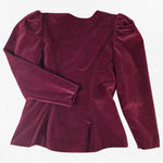 Vintage 80s Burgundy Velvet Gold Lace Trim Power Suit Blazer Skirt Size Medium Red Photo 7