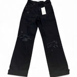 ZARA  Black Wide Leg Distressed Jeans Size 6 New High Waist Photo 0