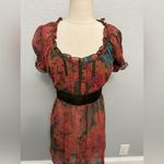 DKNY  Brown & Orange Babydoll Mini Dress Size 10 Satin Ribbon Waist Photo 1