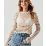 ASTR  Cream Crochet Knitted High Neck Long Sleeve Pullover Crop Sweater Top XS Photo 0