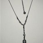 Givenchy Black Grey & Clear Rhinestone Gunmetal Necklace Y Drop Chain Photo 0
