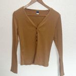 Old Navy  Tan Ribbed Long Sleeve V Neck Top Photo 0