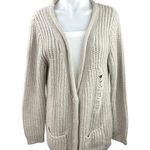Anthropologie POL Cream Chunky Knit Distressed Pocket Cardigan Sweater Top Sz L Photo 0