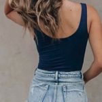 4SI3NNA Solid Navy Blue Sleeveless Lace Up Tie Bodysuit Scoop Neck Rayon Blend Photo 2