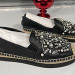 Botkier Black Leather SLOAN Rhinestone embellish Espadrilles Flat Shoes Women 6M Photo 2