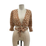 Tularosa Nanette Blouse Latte Beige Polka Dot Crop Tie Wrap Size Medium Photo 4