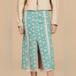 ZARA  Limited Edition Floral Jacquard Midi Skirt XS Teal Gold Brocade Elegant Photo 2