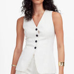 Madewell  Women's V-Neck Linen Blend Cutaway Vest Ivory Black Pinstripe 12 New Photo 0