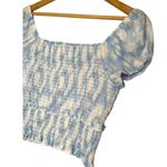 Lush Clothing New Lush Womens Size Large Cropped Top Smocked Cap Puff Sleeve White Blue Swirl Photo 6