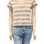 Free People NWT  Garner Tee Shirt Top Striped Ruffle Short Sleeve Size Small Photo 4