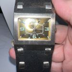 Vintage Mod Biker Leather Studded Rectangular Watch (needs battery) Brown Photo 5