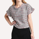 Cupcakes and Cashmere Multicolor Tweed Fringe Short Sleeve Top Women's M Photo 0