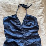 Veronica Beard  Aldana Embossed Halter Midi Blue Dress Photo 7