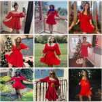 Exlura Lantern Sleeve Tie Back Casual Dress Ruffled Off Shoulder A-Line Red (89) Photo 6