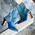 John Fluevog Boot Miracles Ascension Heeled Buttons Americana Teal Blue 9.5 GUC Photo 1