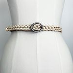 Vintage Genuine Leather Slim Braided Belt in Ivory | Size M/L White Photo 1