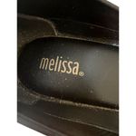 Melissa  Queen Black Peep Toe Wedge Shoes Rubber Bow Gold Tone 4" heel Sz 8 Photo 7