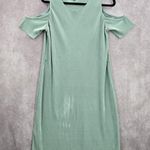 Belle Sky  Green Mint Pleated Cold Short Shoulder Knee Length Boho Dress Large Photo 0