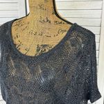 Cache Crochet Sheer Knit Topper Sweater Dark Grey Medium Dolman Cap Sleeve Photo 4
