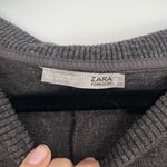 ZARA  Womens Cabin Core Long Sleeve Ruffled Grey Crew Neck Cut‎ Out Sweater Sm Photo 2