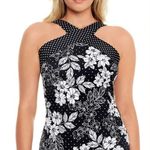 Nwt SWIM SOLUTIONS Women's Black Hibiscus Stretch Halter Tankini Swim top medium Size 8 Photo 0