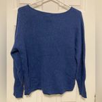 Akini  Royal Blue Crew Neck Ribbed Knit Merino Wool Blend Bishop Sleeve Sweater Photo 5