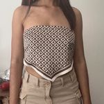 Garage  Brown Pattern Scarf Top Retro‎ Print Tie Back Tube Top Small Photo 1