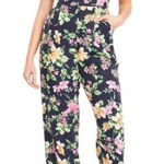 Old Navy  Linen Floral Wide Leg Jumpsuit Pant Romper Pockets Blue Large Photo 0