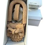 Minnetonka Suede Moccasin Keychain Key Ring Taupe Brown Fringed Mini Shoe NIB Photo 0